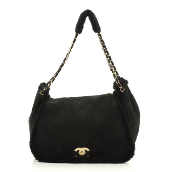 Chanel Accordion Flap Bag Quilted Suede and Shearling Large