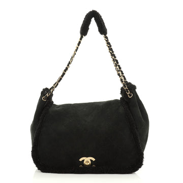 Chanel Accordion Flap Bag Quilted Suede and Shearling Large