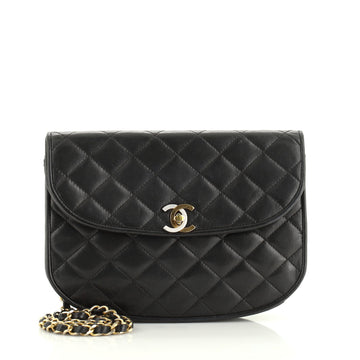 Chanel Vintage Half Moon Two Tone Chain Flap Quilted Lambskin Small
