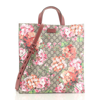 Gucci Convertible Soft Open Tote Blooms Print GG Coated Canvas Tall
