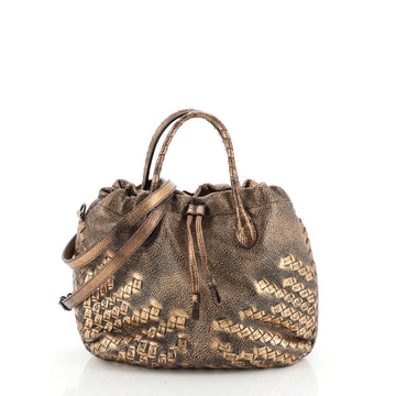Bottega Veneta Convertible Drawstring Bucket Bag Leather with Intrecciato Detail Medium
