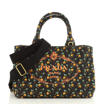Prada Canapa Convertible Tote Printed Canvas Mini