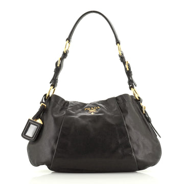 Prada Buckle Pleated Shoulder Bag Soft Calfskin Large