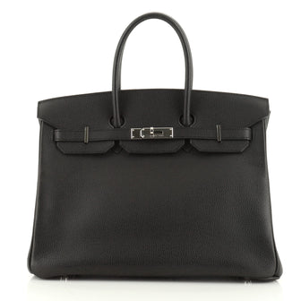 Hermes Birkin Handbag Black Vache Liegee with Palladium Hardware 35