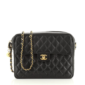 Chanel Vintage Front Pocket Camera Bag Quilted Caviar Medium