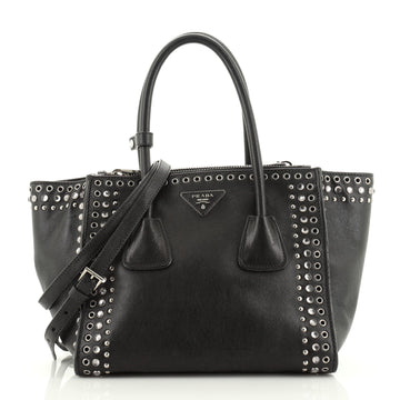 Prada Twin Pocket Tote Studded Leather Small