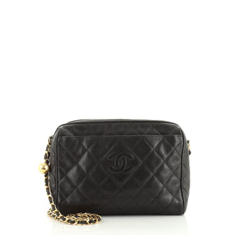 Chanel Vintage Diamond CC Camera Shoulder Bag Quilted Caviar Medium