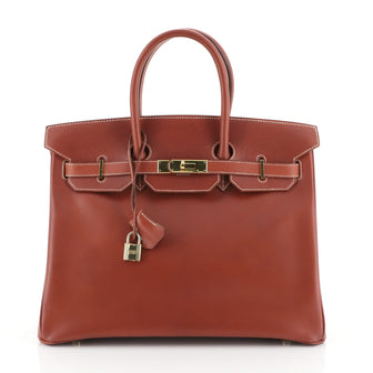Hermes Birkin Handbag Red Box Calf with Gold Hardware 35