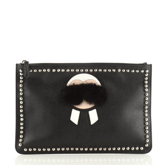 Fendi Karlito Pouch Studded Saffiano Leather Medium
