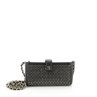 Chanel Chain Phone Holder Crossbody Bag Swarovski Embellished Leather Mini