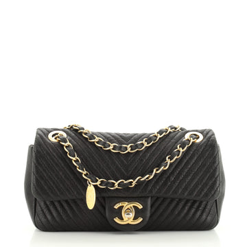 Chanel Medallion Charm Flap Bag Chevron Wrinkled Lambskin Small