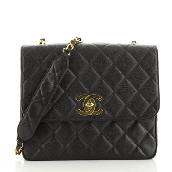 Chanel Vintage CC Chain Flap Bag Quilted Caviar Jumbo