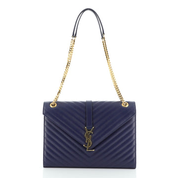 Saint Laurent Classic Monogram Envelope Satchel Matelasse Chevron Leather Large