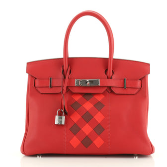 Birkin Handbag Tressage Rouge de Coeur Swift and Palladium Hardware 30