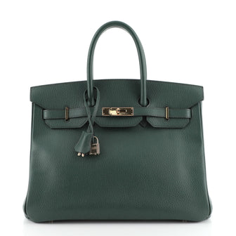Hermes Birkin Handbag Green Ardennes with Gold Hardware 35