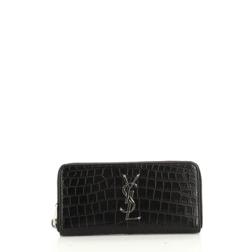 Saint Laurent Classic Monogram Zip Around Wallet Crocodile Embossed Leather 