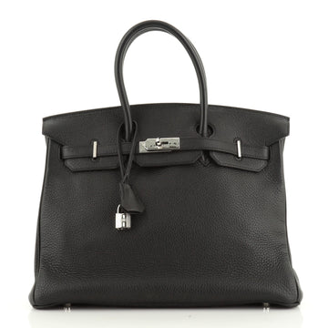 Hermes Birkin Handbag Black Clemence with Palladium Hardware 35