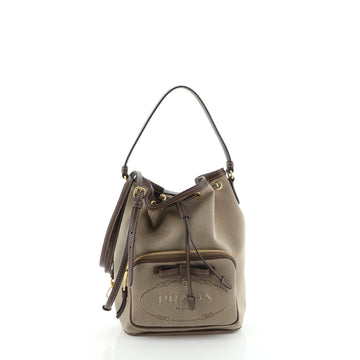 Prada Logo Drawstring Bucket Bag Canvas 