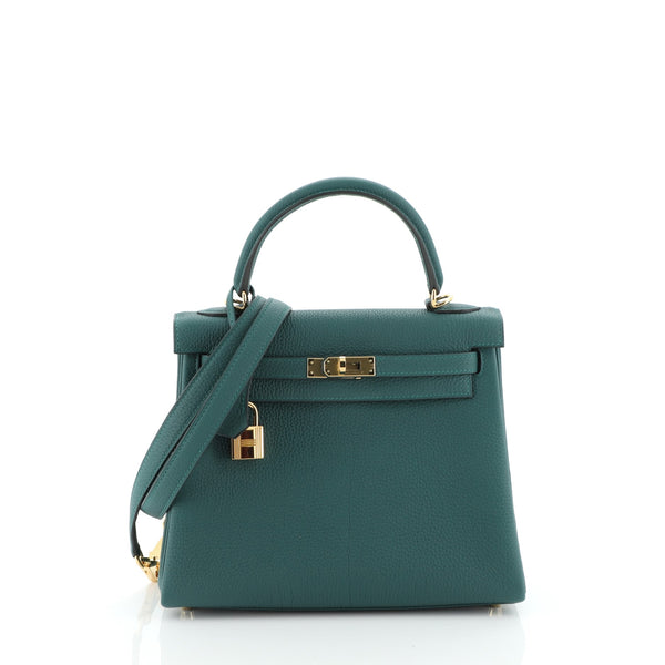 Hermes Kelly Handbag Green Togo with Gold Hardware 25 Green 5022778