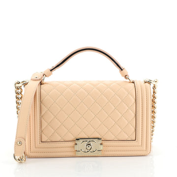 Chanel Flat Handle Boy Flap Bag Quilted Lambskin Old Medium