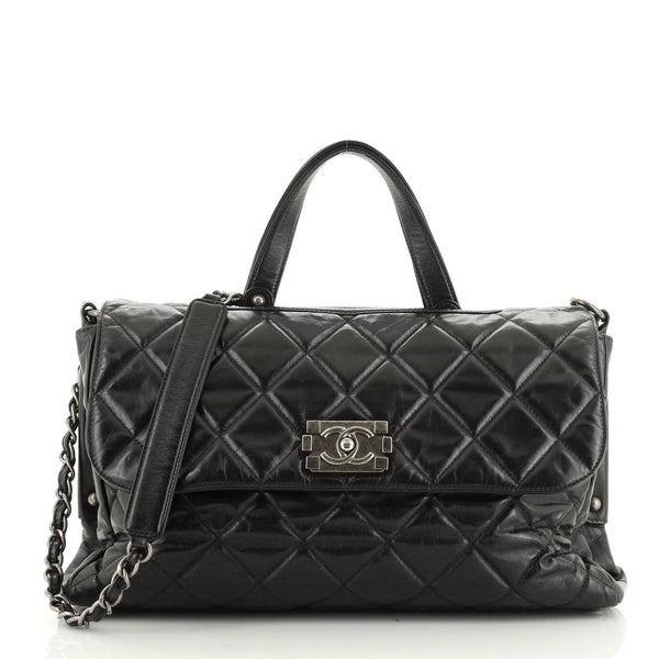Chanel Convertible Boy Satchel Quilted Glazed Calfskin Large Black