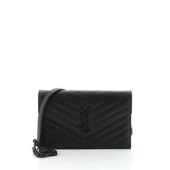 Saint Laurent Classic Monogram Wallet on Chain Matelasse Chevron Leather Small