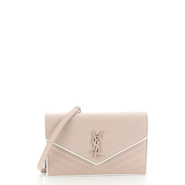 Saint Laurent Classic Monogram Wallet on Chain Matelasse Chevron Leather Small