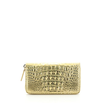 Chanel Zip Around Wallet Crocodile Embossed Metallic Calfskin Small