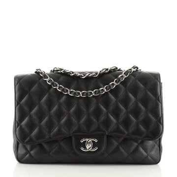 Chanel Vintage Classic Single Flap Bag Quilted Caviar Jumbo
