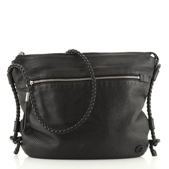 Braided Strap Zip Messenger Leather Medium