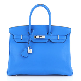 Birkin Handbag Bleu Hydra Clemence with Palladium Hardware 35