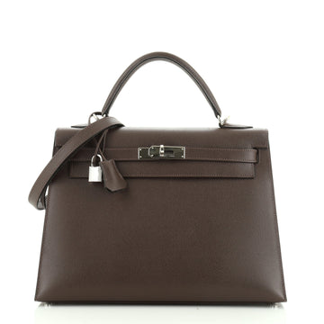 Kelly Handbag Chocolate Epsom with Palladium Hardware 32