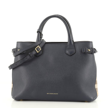 Burberry Banner Convertible Tote Leather and House Check Canvas Medium