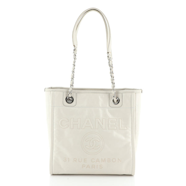 CHANEL North South Deauville Tote Glazed Calfskin Small