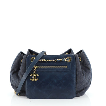 Drawstring Shoulder Bag Quilted Denim and Aged Calfskin Medium