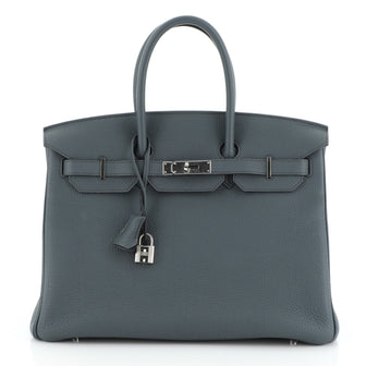 Birkin Handbag Bleu Orage Togo with Palladium Hardware 35