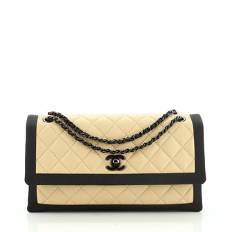 Two Tone Flap Bag Quilted Lambskin with Grosgrain Medium