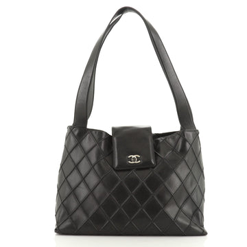 Vintage CC Lock Flap Shoulder Bag Quilted Leather Large