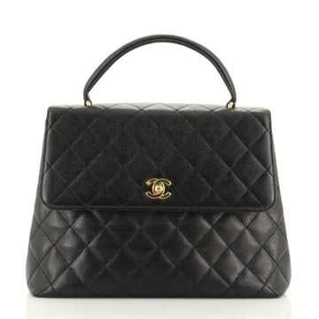 Vintage Classic Top Handle Flap Bag Quilted Caviar Jumbo