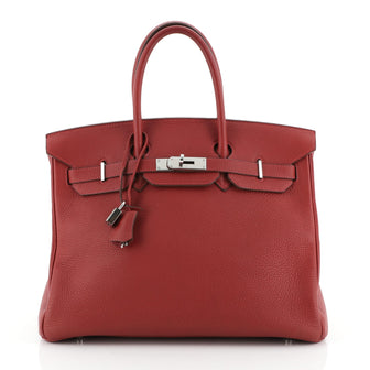 Birkin Handbag Rouge Vif Clemence with Palladium Hardware 35