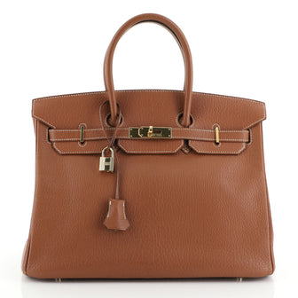 Birkin Handbag Cognac Chevre de Coromandel with Gold Hardware 35