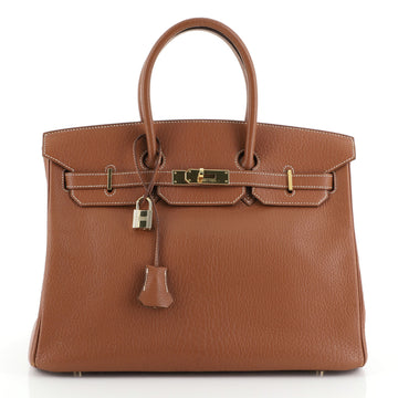 Birkin Handbag Cognac Chevre de Coromandel with Gold Hardware 35