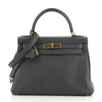 Kelly Handbag Bleu Obscure Clemence with Gold Hardware 28