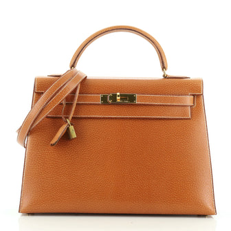 Hermes Kelly Handbag Brown Peau Porc with Gold Hardware 32