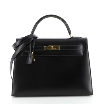 Kelly Handbag Noir Box Calf with Gold Hardware 32