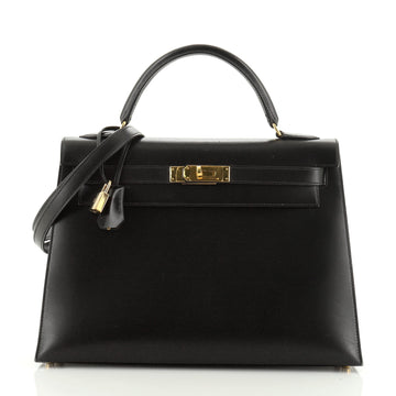 Hermes Kelly Handbag Black Box Calf with Gold Hardware 32