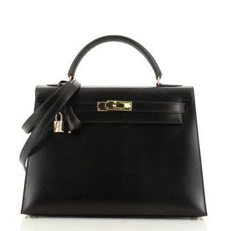 Kelly Handbag Noir Box Calf with Gold Hardware 32