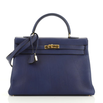 Kelly Handbag Bleu Indigo Togo with Gold Hardware 35