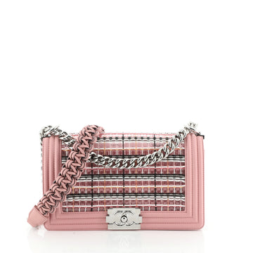Boy Flap Bag Woven PVC with Lambskin Old Medium