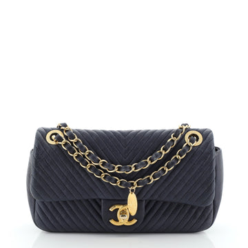 Medallion Charm Flap Bag Chevron Wrinkled Lambskin Small